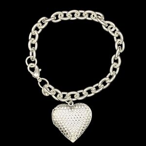 Sterling Silver Heart Locket Charm Bracelet Adjustable 925 Picture